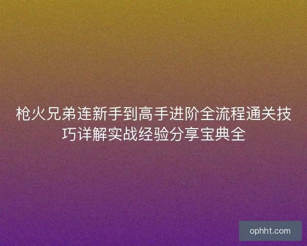 枪火兄弟连新手到高手进阶全流程通关技巧详解实战经验分享宝典全 枪火兄弟连新手到高手进阶全流程通关技巧详解实战经验分享宝典全
